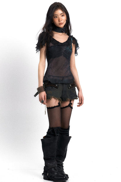 Distressed Belted Shorts