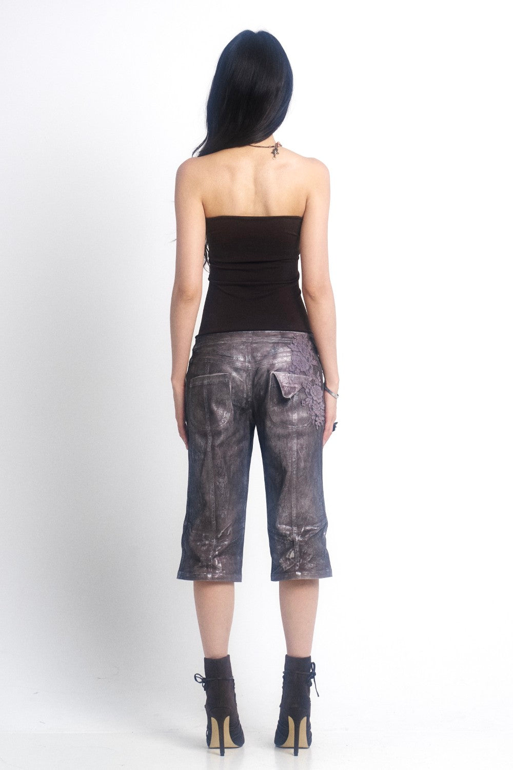 Metallic Rhinestone Capris