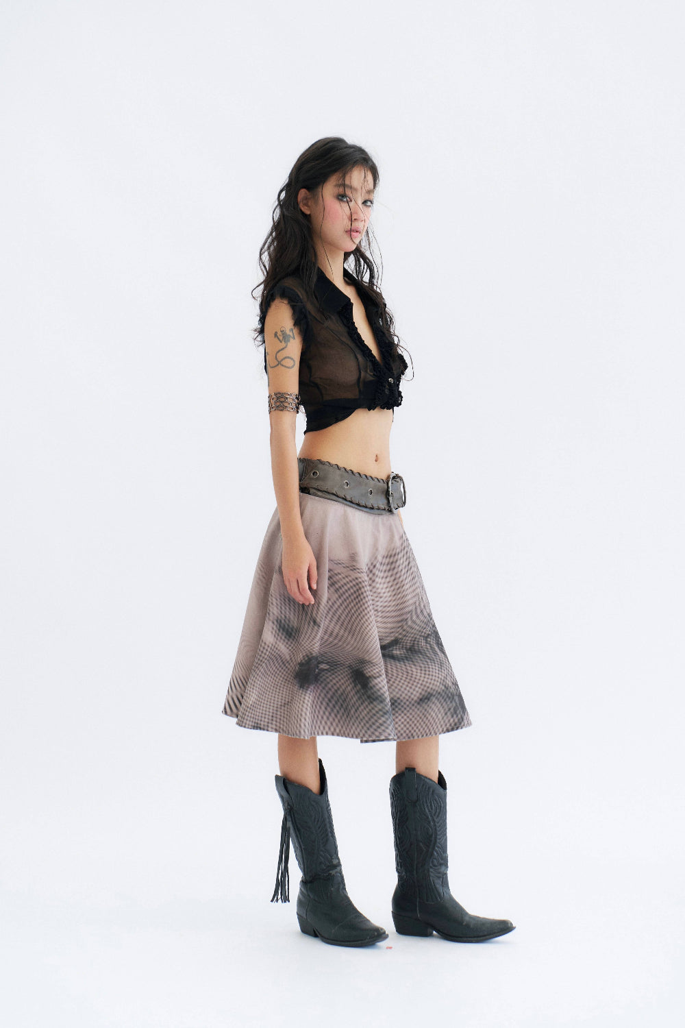 Sheer Ruffle Button-Up Top