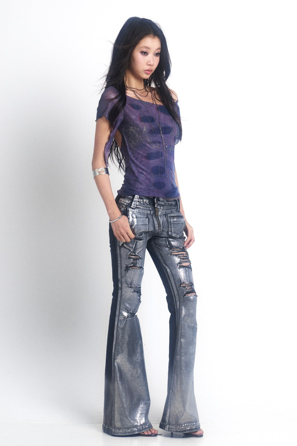 Chrome Ripped Flare Jeans
