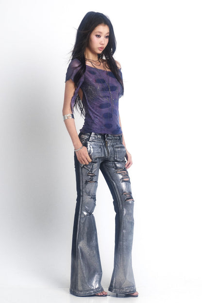 Chrome Ripped Flare Jeans