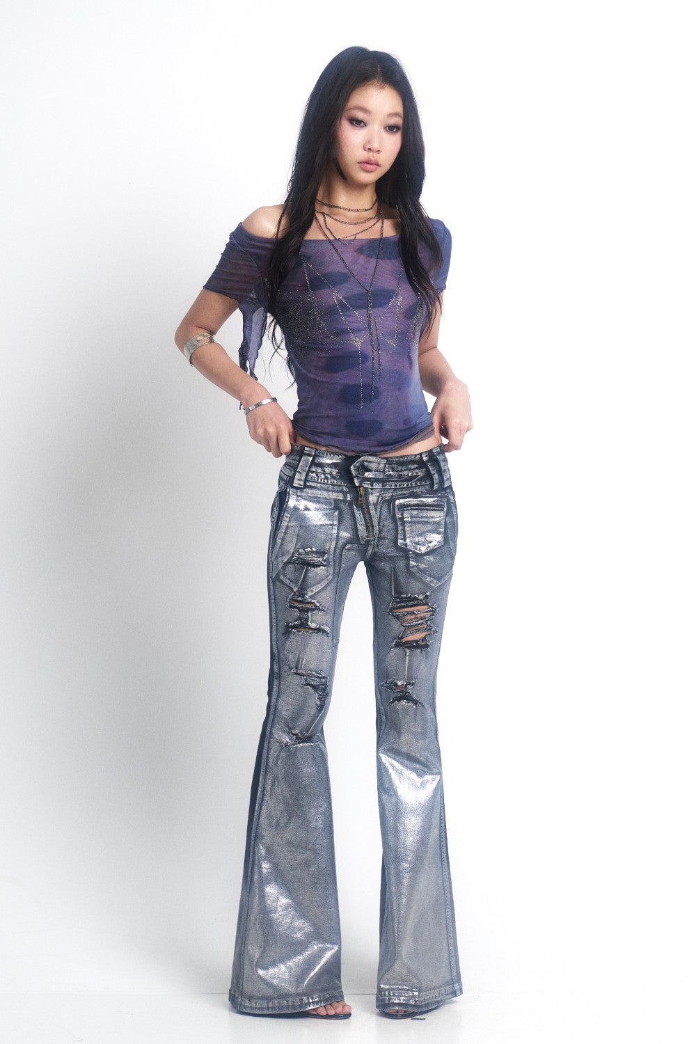 Chrome Ripped Flare Jeans