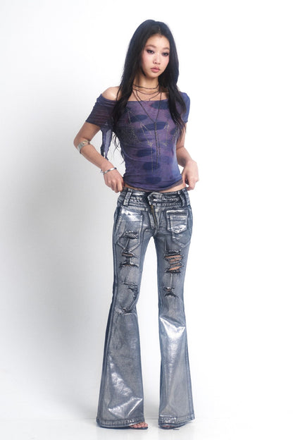 Chrome Ripped Flare Jeans