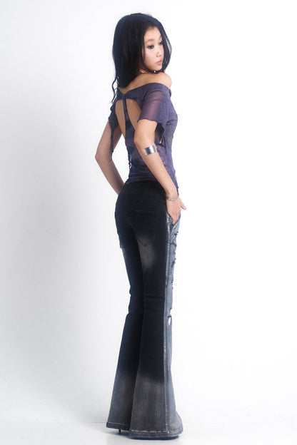 Chrome Ripped Flare Jeans