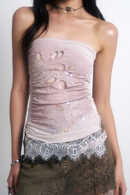 Sequin Lace Strapless Top