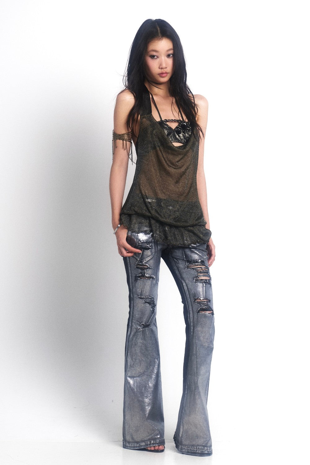 Chrome Ripped Flare Jeans