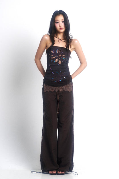 Sequin Lace Strapless Top