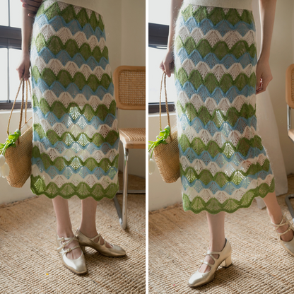 Geometric pattern mohair straight skirt