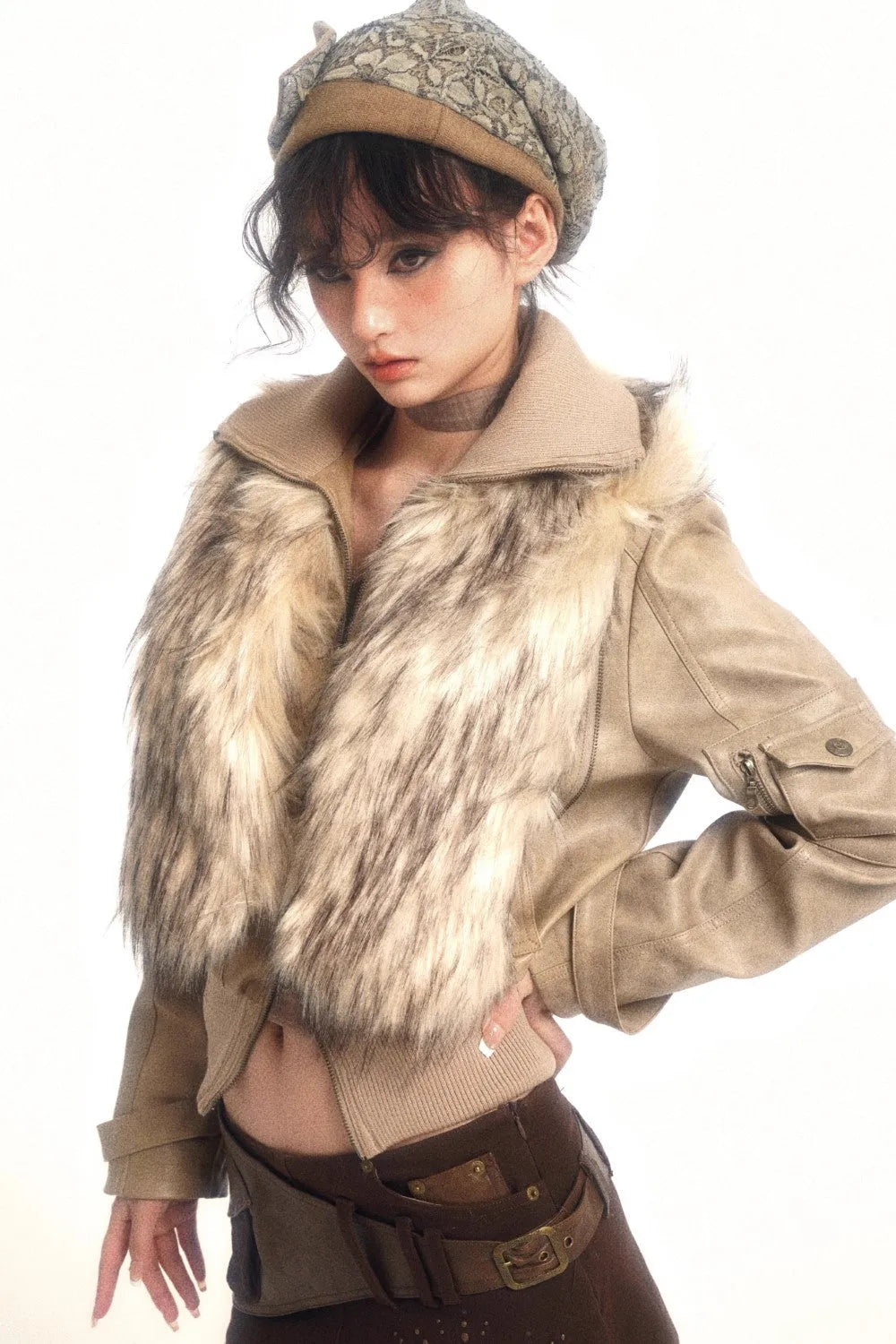 Fur Light Leather Coat