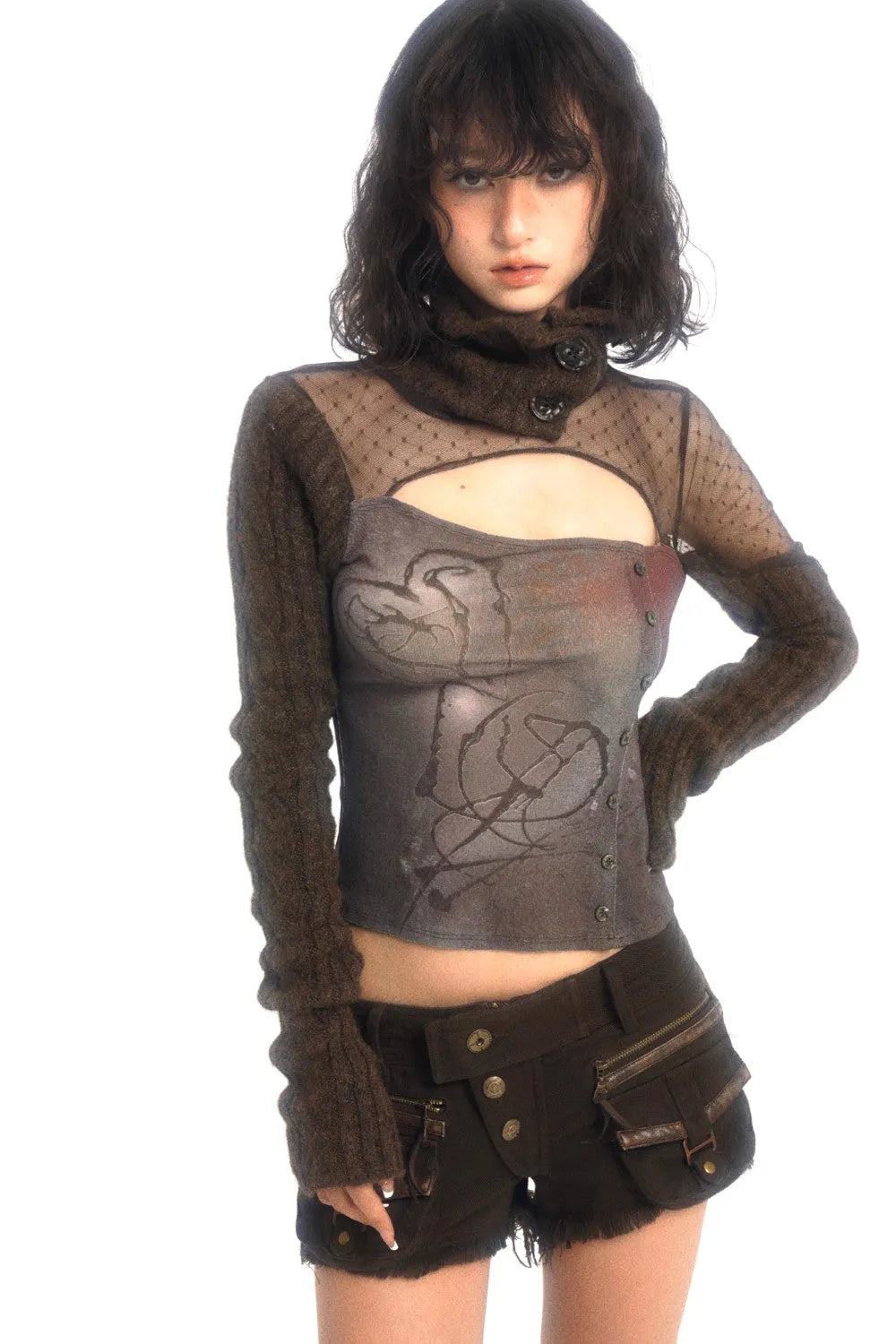 Graphic Turtleneck Top