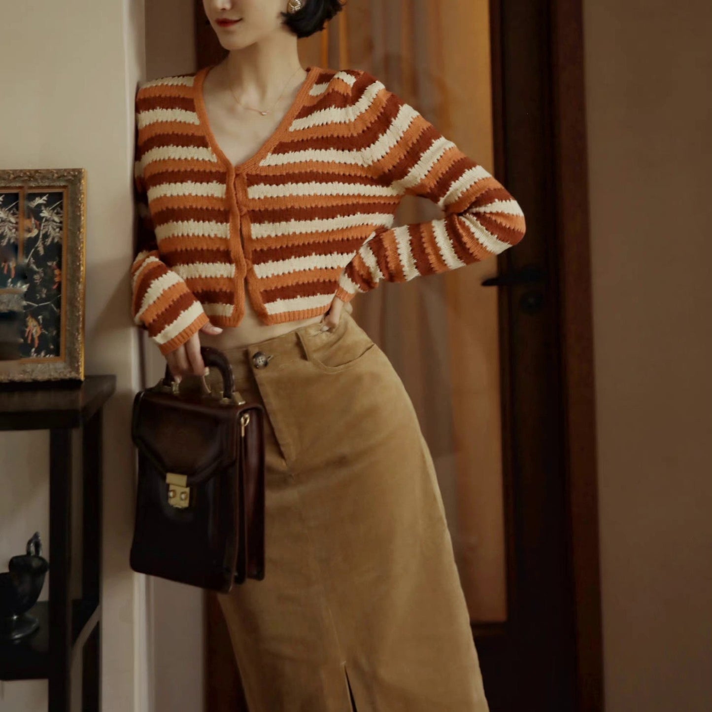 Orange-brown striped cardigan