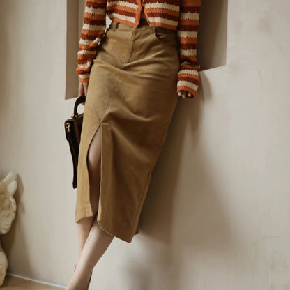 Gray brown retro straight skirt