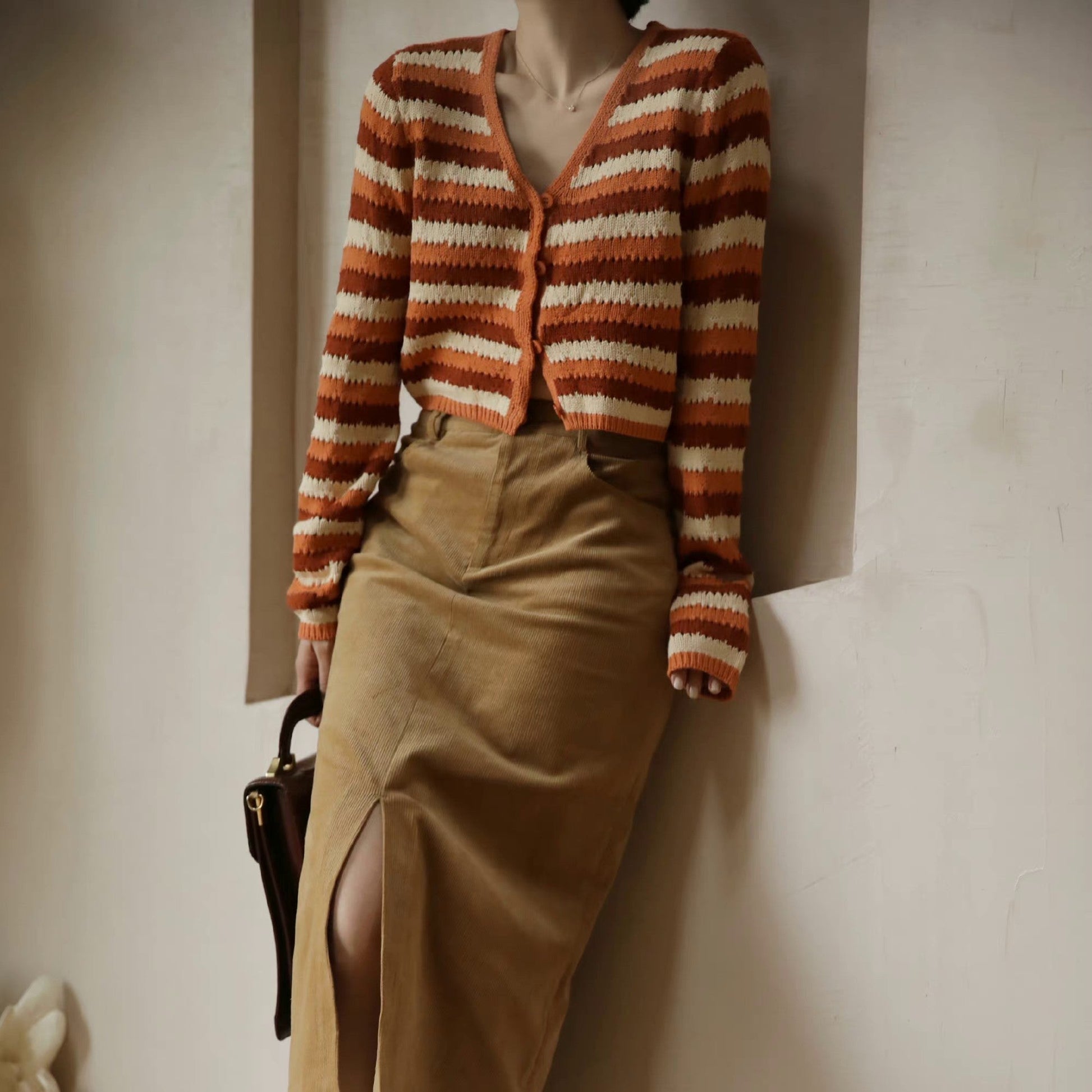 Orange-brown striped cardigan