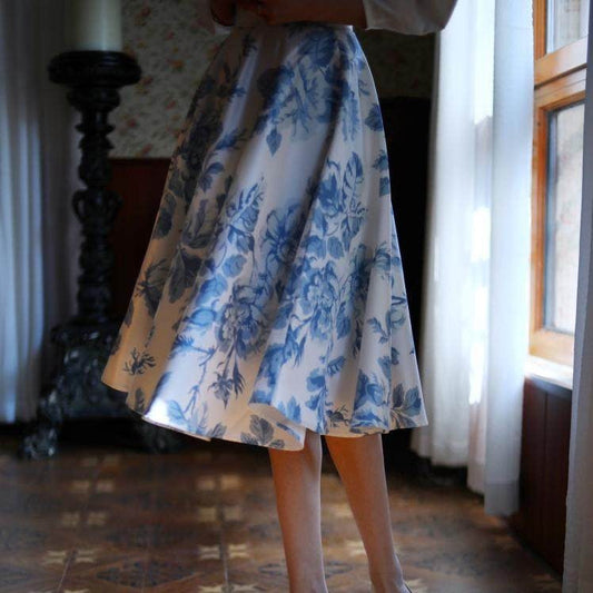 blue floral hepburn skirt