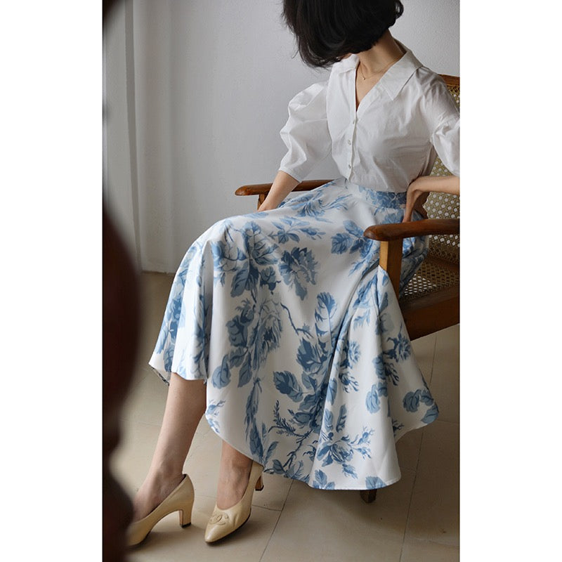 blue floral hepburn skirt