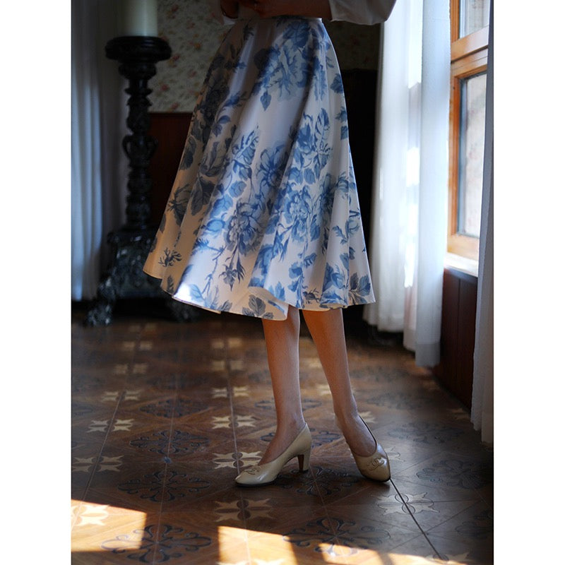 blue floral hepburn skirt