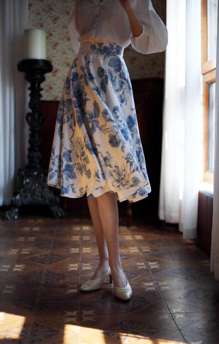 blue floral hepburn skirt