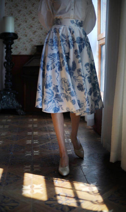 blue floral hepburn skirt