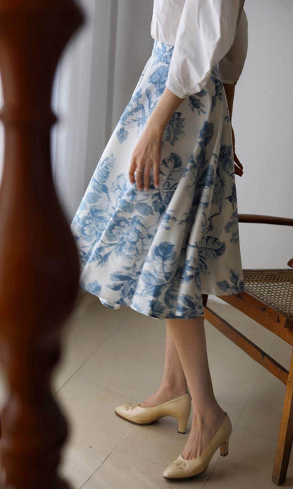 blue floral hepburn skirt