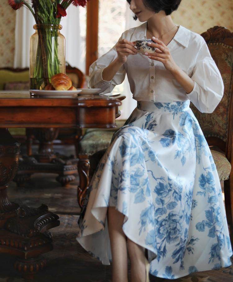 blue floral hepburn skirt