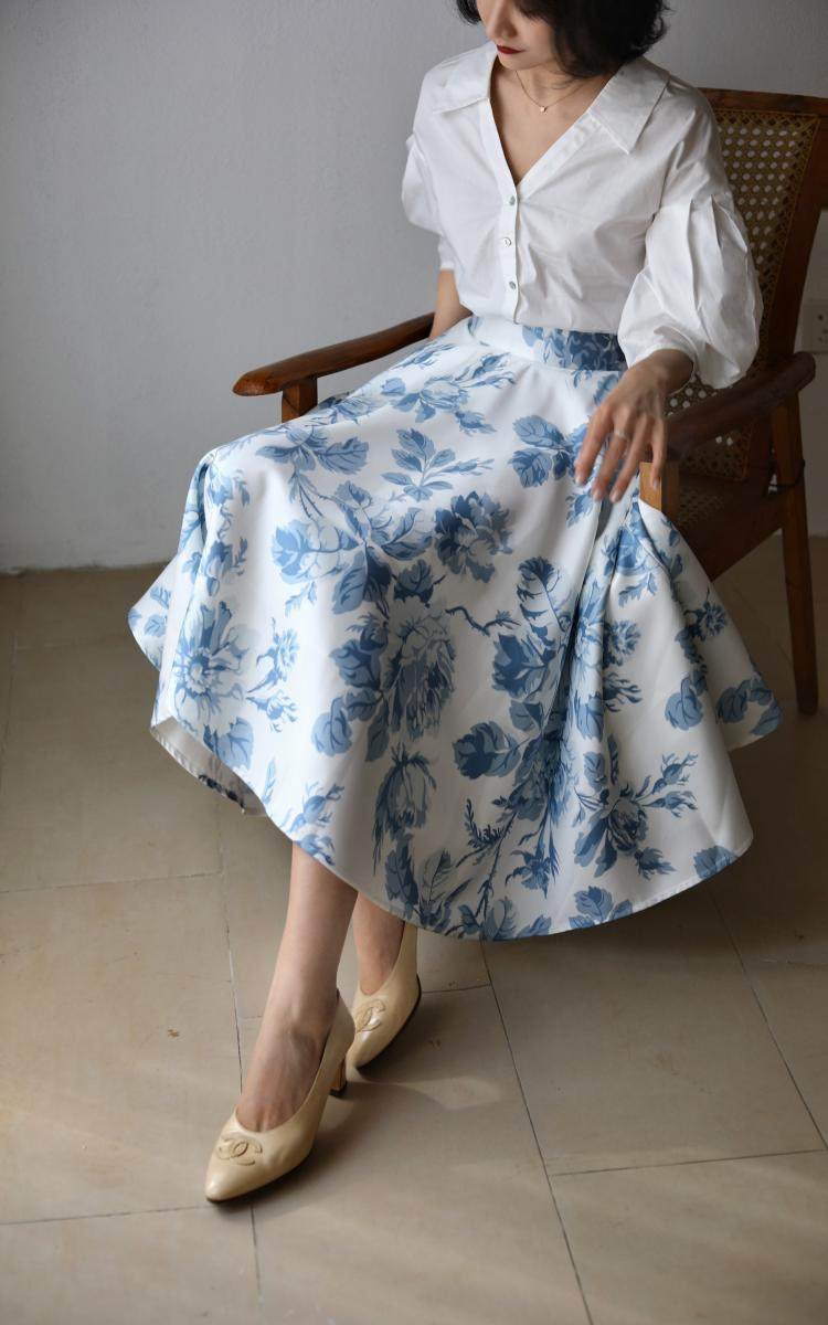 blue floral hepburn skirt