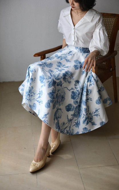 blue floral hepburn skirt