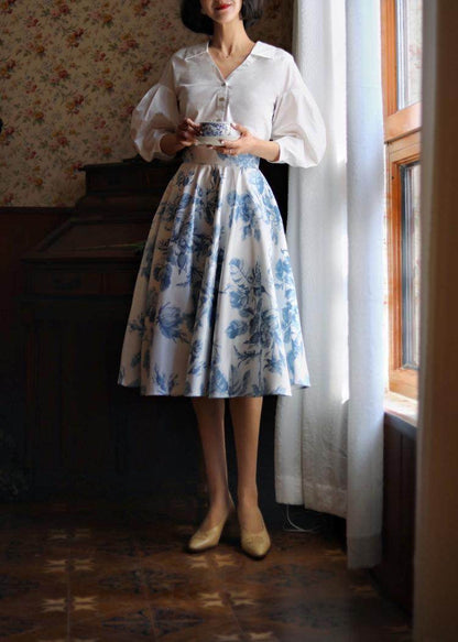 blue floral hepburn skirt