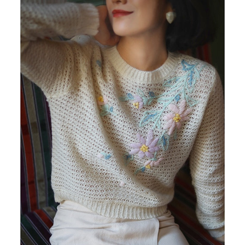 Wildflower embroidery retro knit