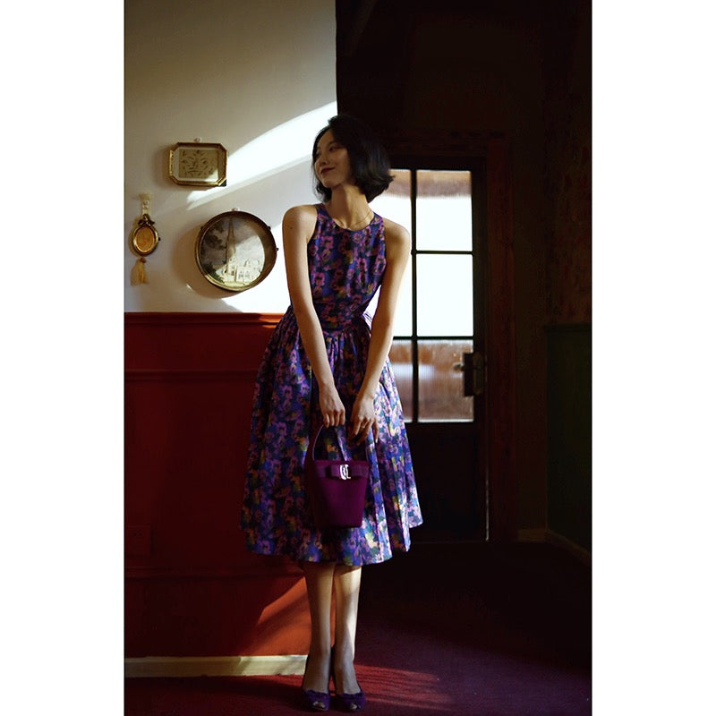 Purple Blue Bouquet Retro Dress