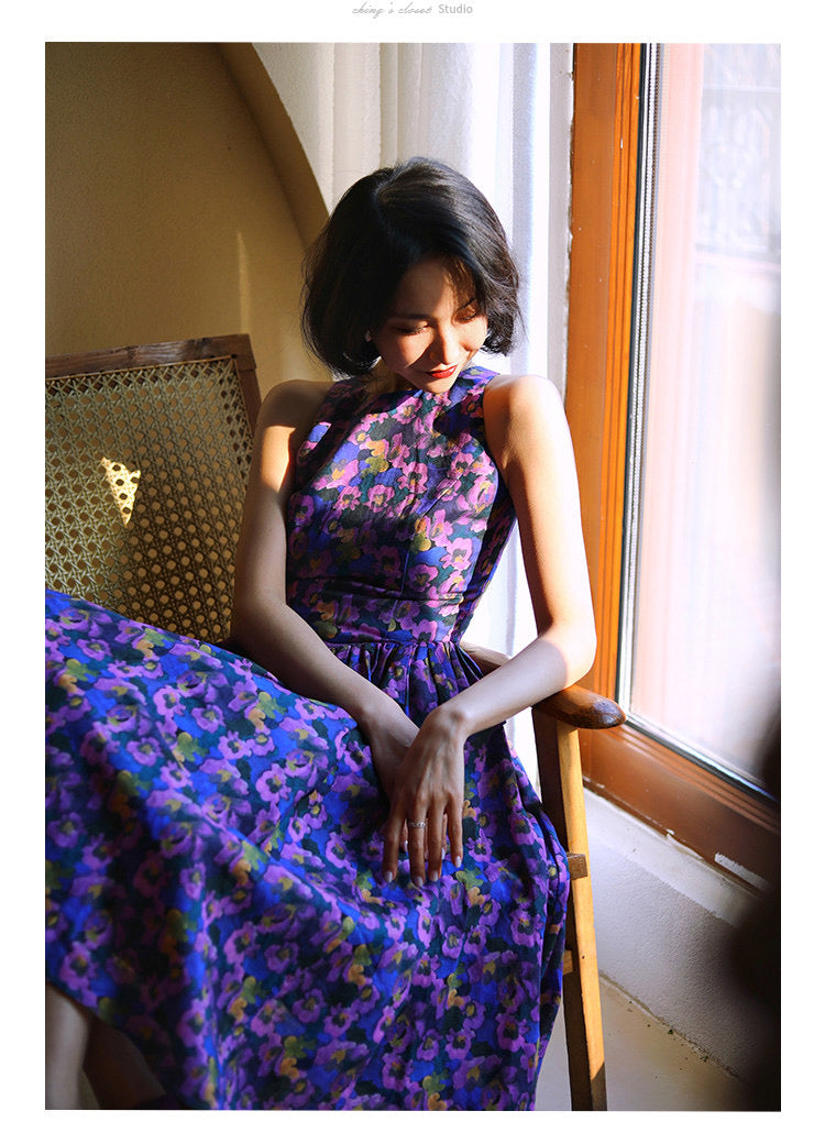 Purple Blue Bouquet Retro Dress