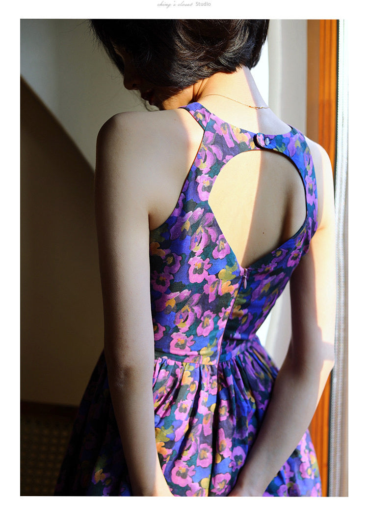 Purple Blue Bouquet Retro Dress