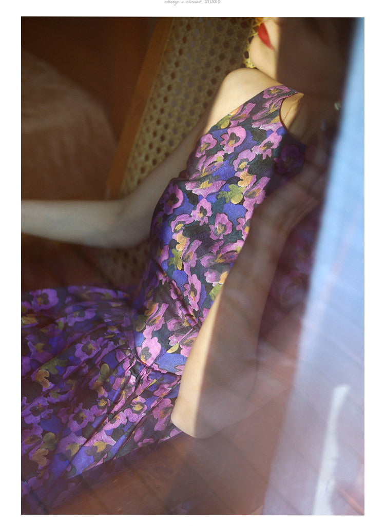 Purple Blue Bouquet Retro Dress