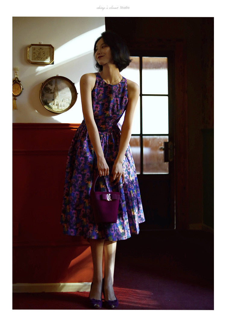 Purple Blue Bouquet Retro Dress