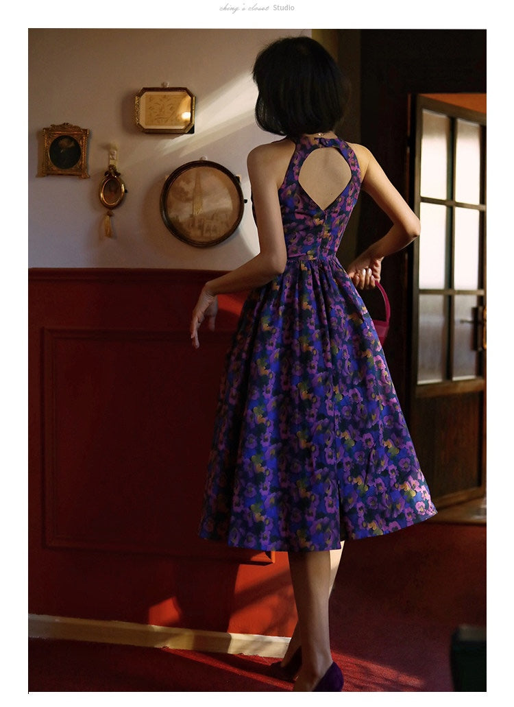 Purple Blue Bouquet Retro Dress