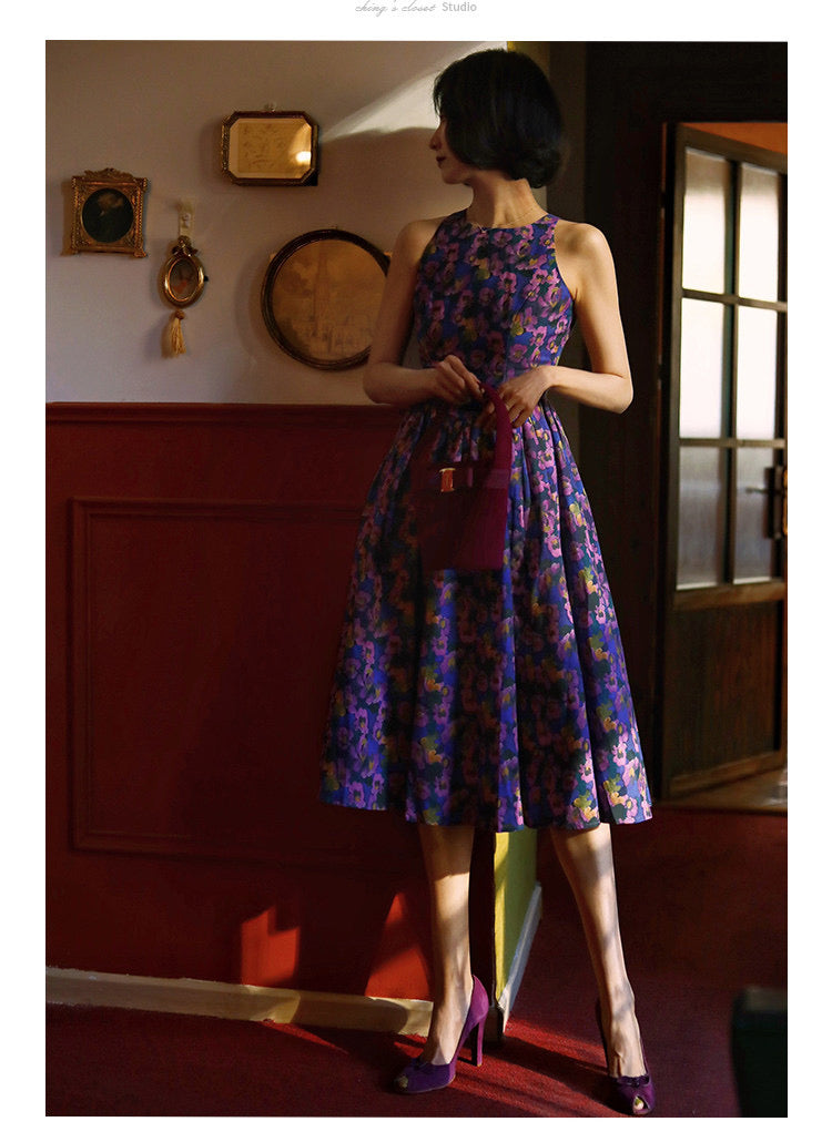 Purple Blue Bouquet Retro Dress