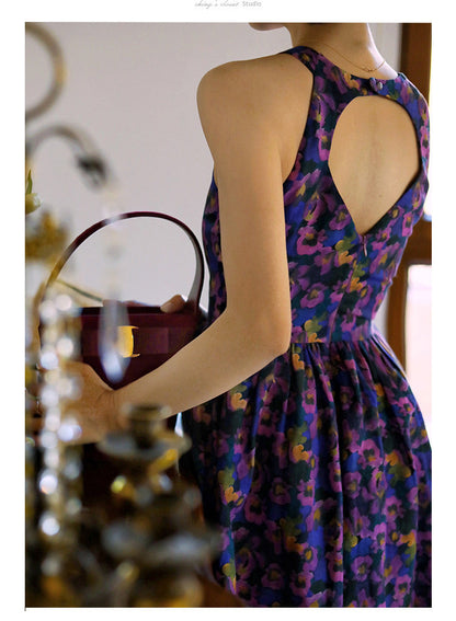 Purple Blue Bouquet Retro Dress