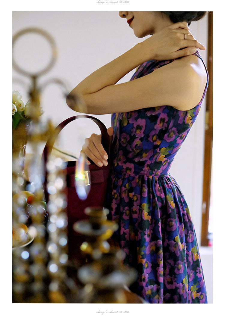 Purple Blue Bouquet Retro Dress