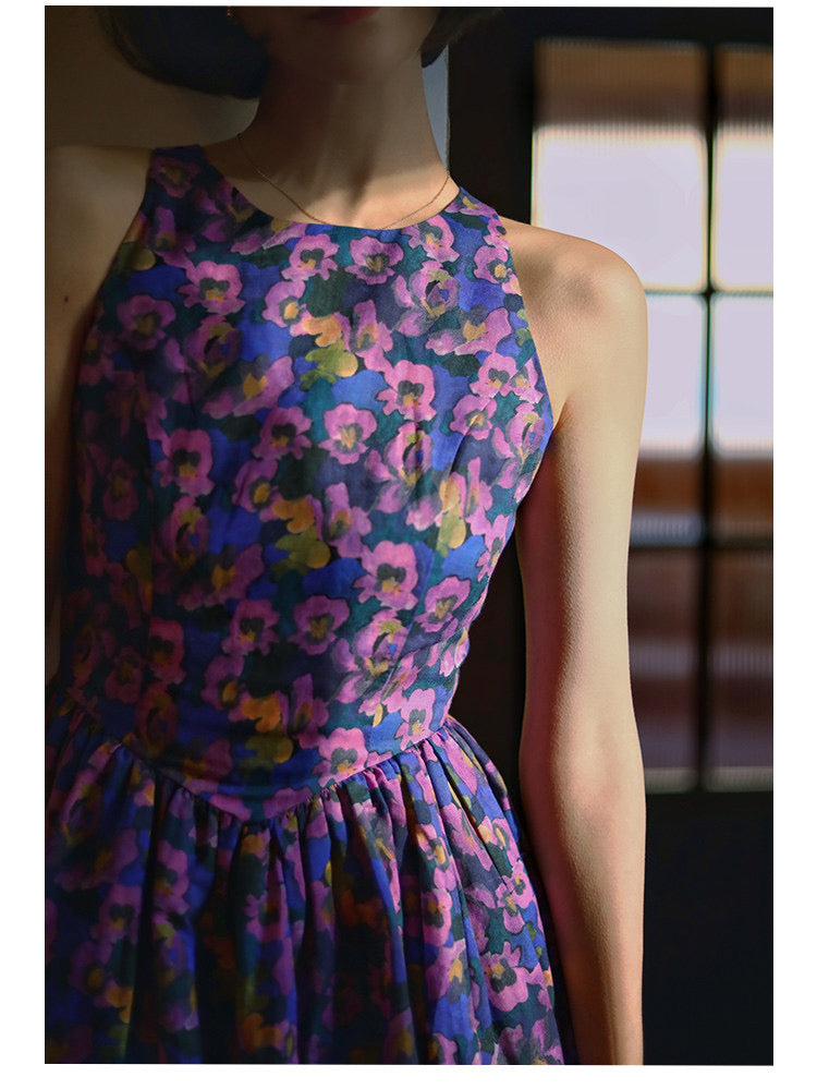 Purple Blue Bouquet Retro Dress