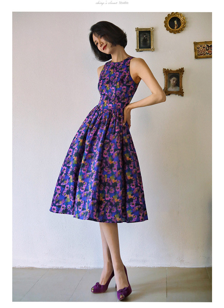 Purple Blue Bouquet Retro Dress