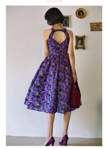 Purple Blue Bouquet Retro Dress