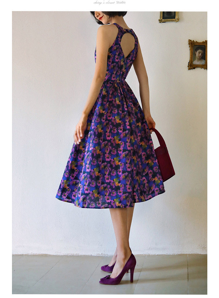 Purple Blue Bouquet Retro Dress