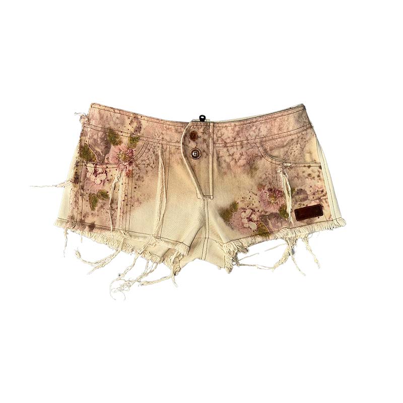 Raw-Edged Low-Waisted Printed Shorts