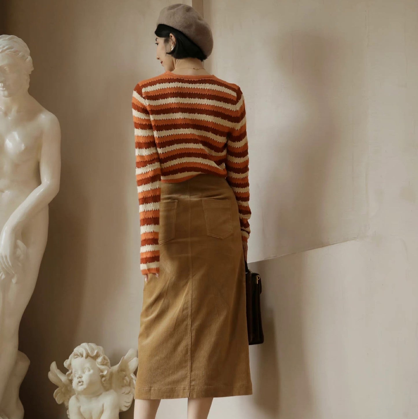 Orange-brown striped cardigan