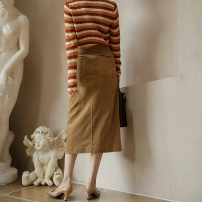 Gray brown retro straight skirt