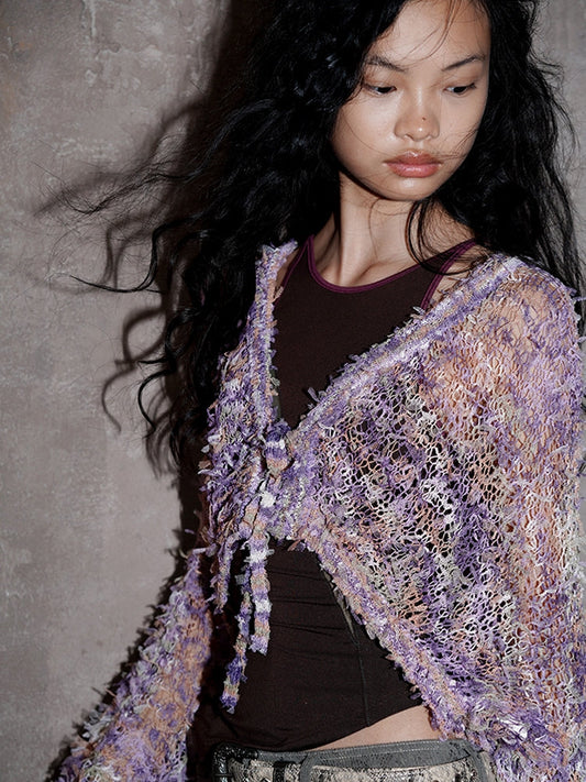 Low-Gauge Knit Colorful Sheer Short Nichi Cardigan