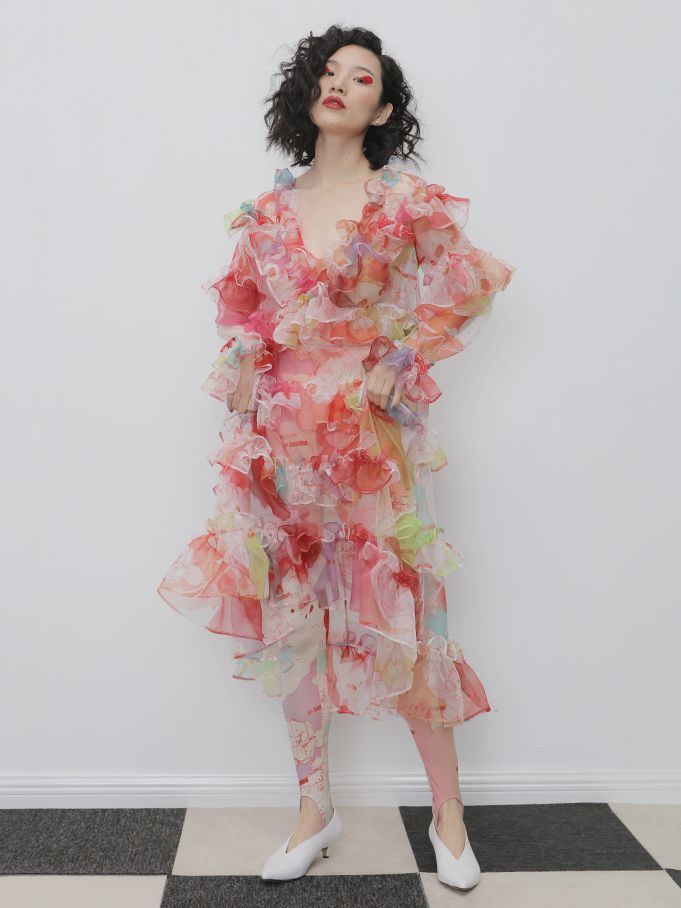 Flower Ruffle See-through One-piece