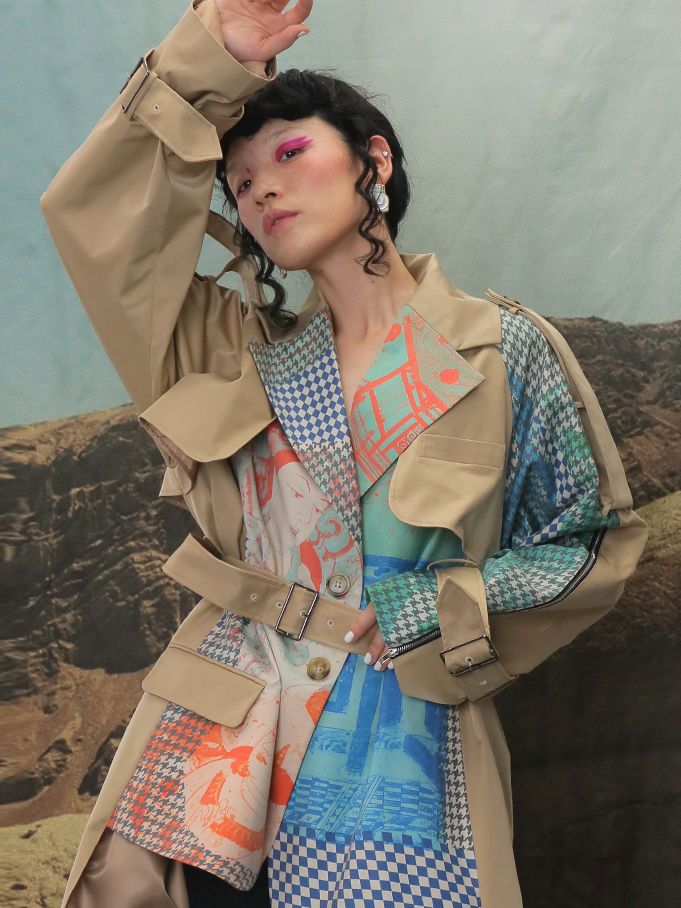 Nichi Long Patchwork Trench-Coat