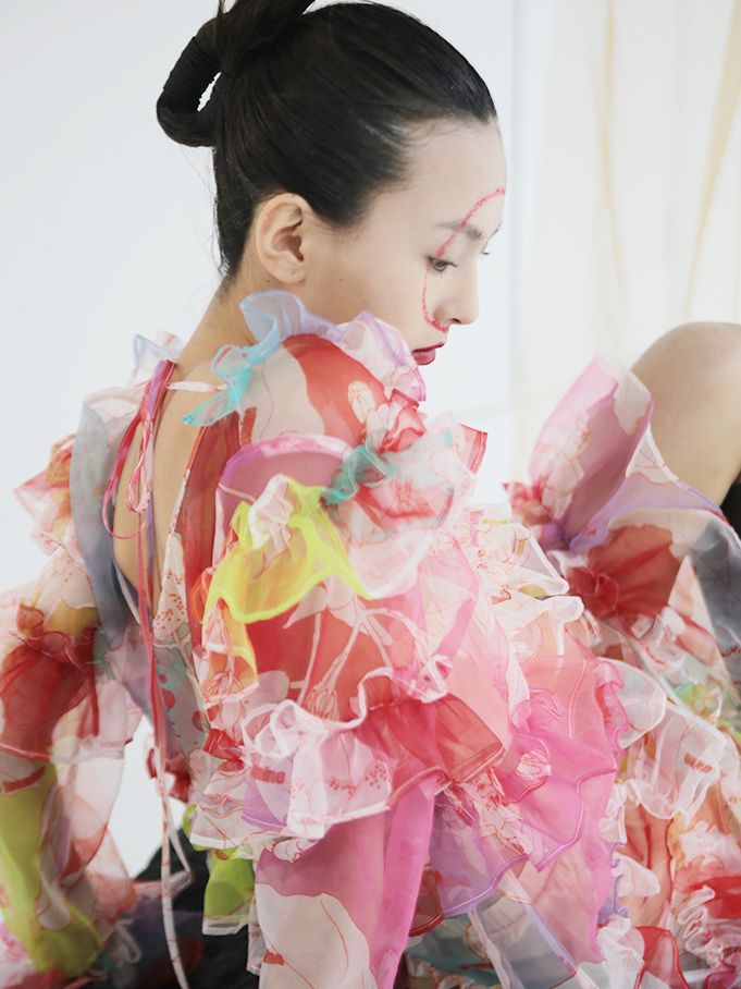 Flower Ruffle See-through One-piece