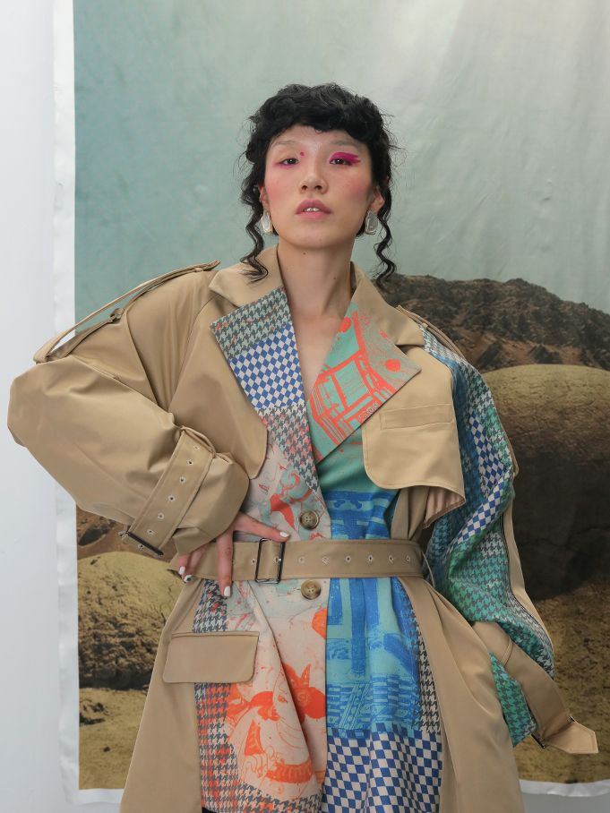 Nichi Long Patchwork Trench-Coat