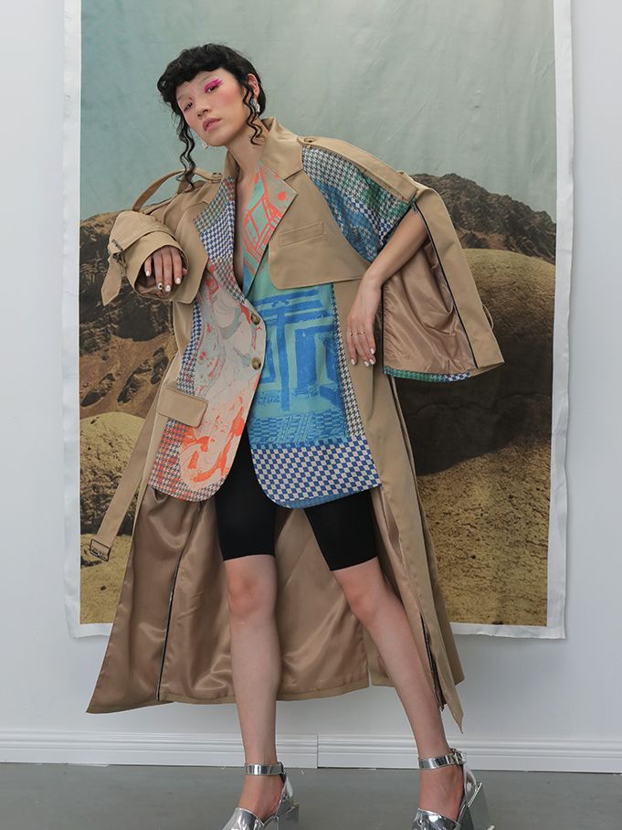 Nichi Long Patchwork Trench-Coat